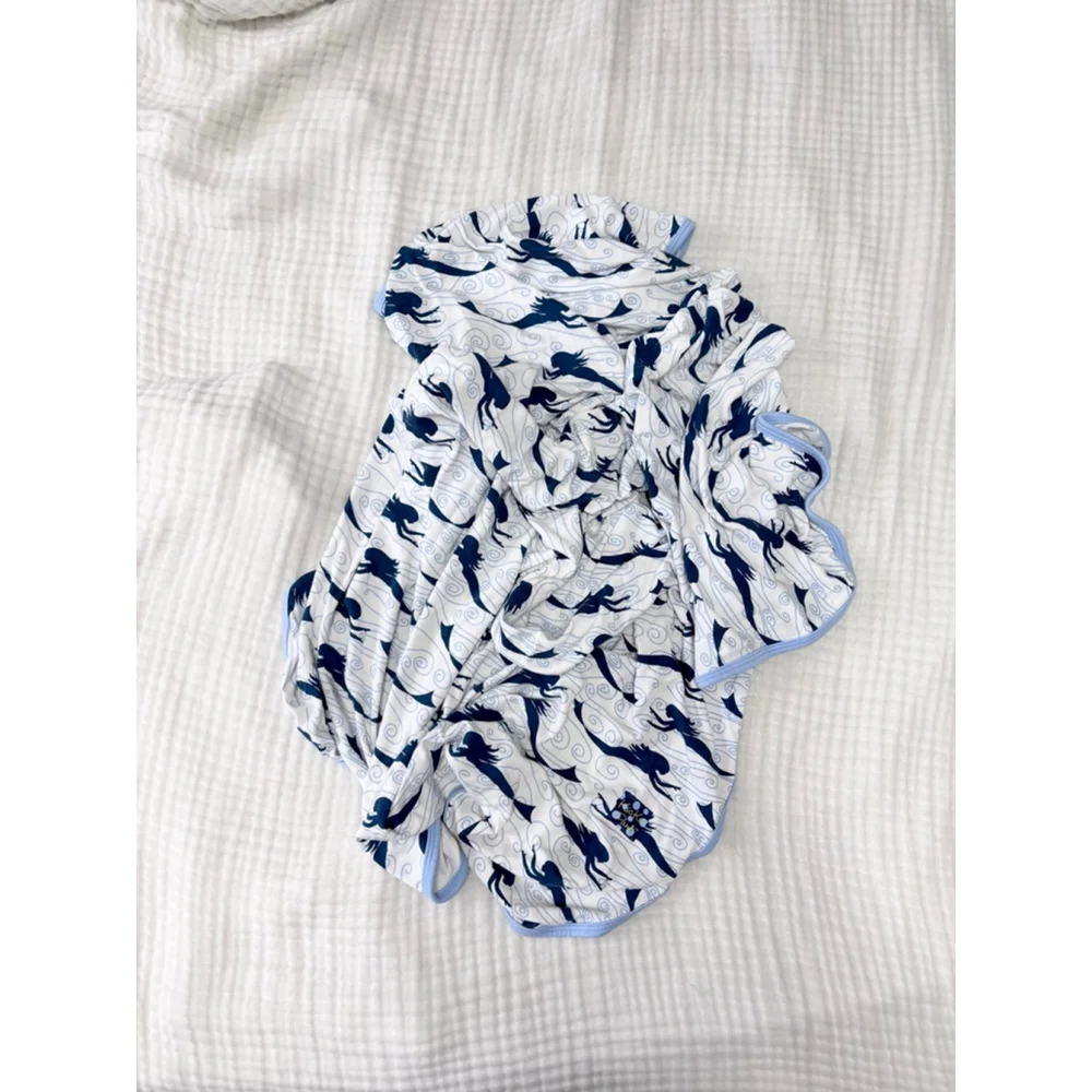 Baby KicKee Pants Bamboo White Blue Mermaid Stroller Blanket One Size